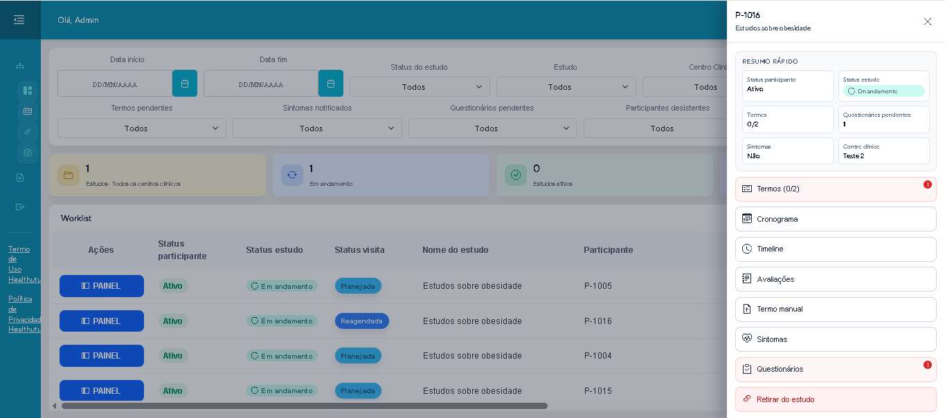 Exemplo de tela da plataforma Healthuture
